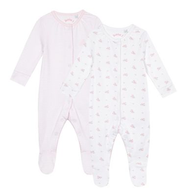 Pack of two baby girls' pink and white floral sleepsuits